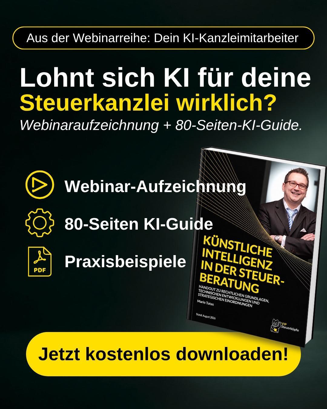 Webinar-Aufzeichnung und 80-Seiten-KI-Guide für Steuerkanzleien von Mario Tutas